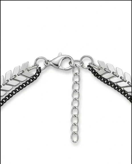 Silver & Black Layered Mixed-Chain Padlock Pendant Necklace - R216224 - Image 3