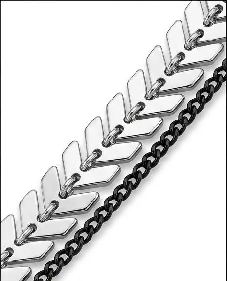 Silver & Black Layered Mixed-Chain Padlock Pendant Necklace - R216224 - Image 4