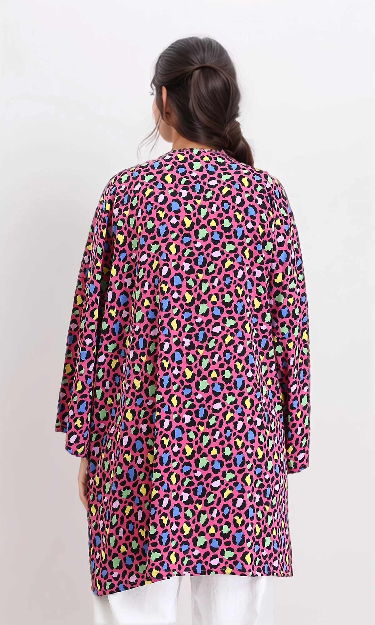 R210708 - Leopard Long Sleeves Colorful Cardigan - Fuchsia - Image 2
