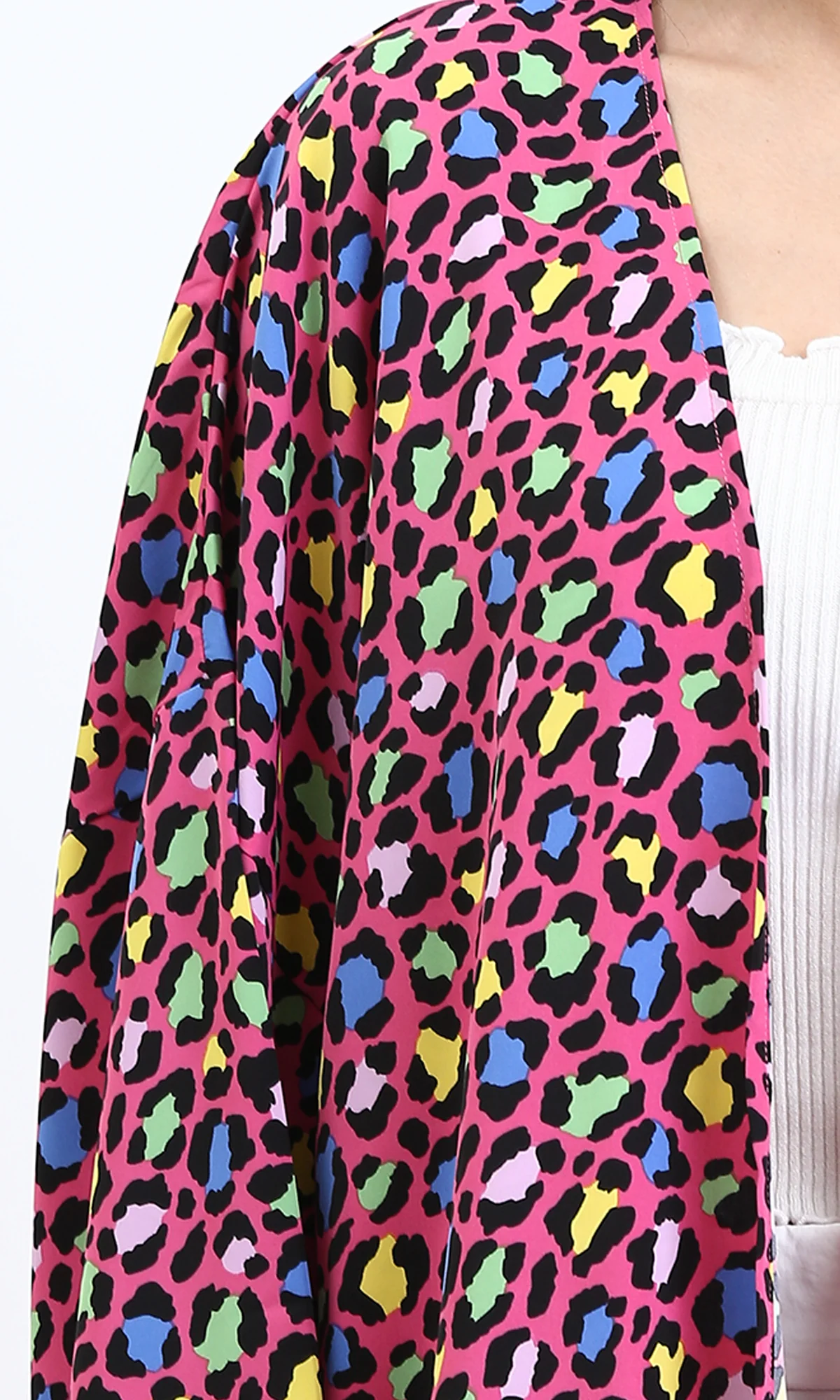 R210708 - Leopard Long Sleeves Colorful Cardigan - Fuchsia - Image 3