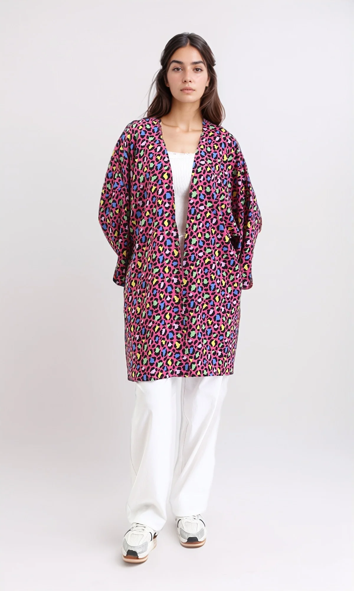 R210708 - Leopard Long Sleeves Colorful Cardigan - Fuchsia - Image 4