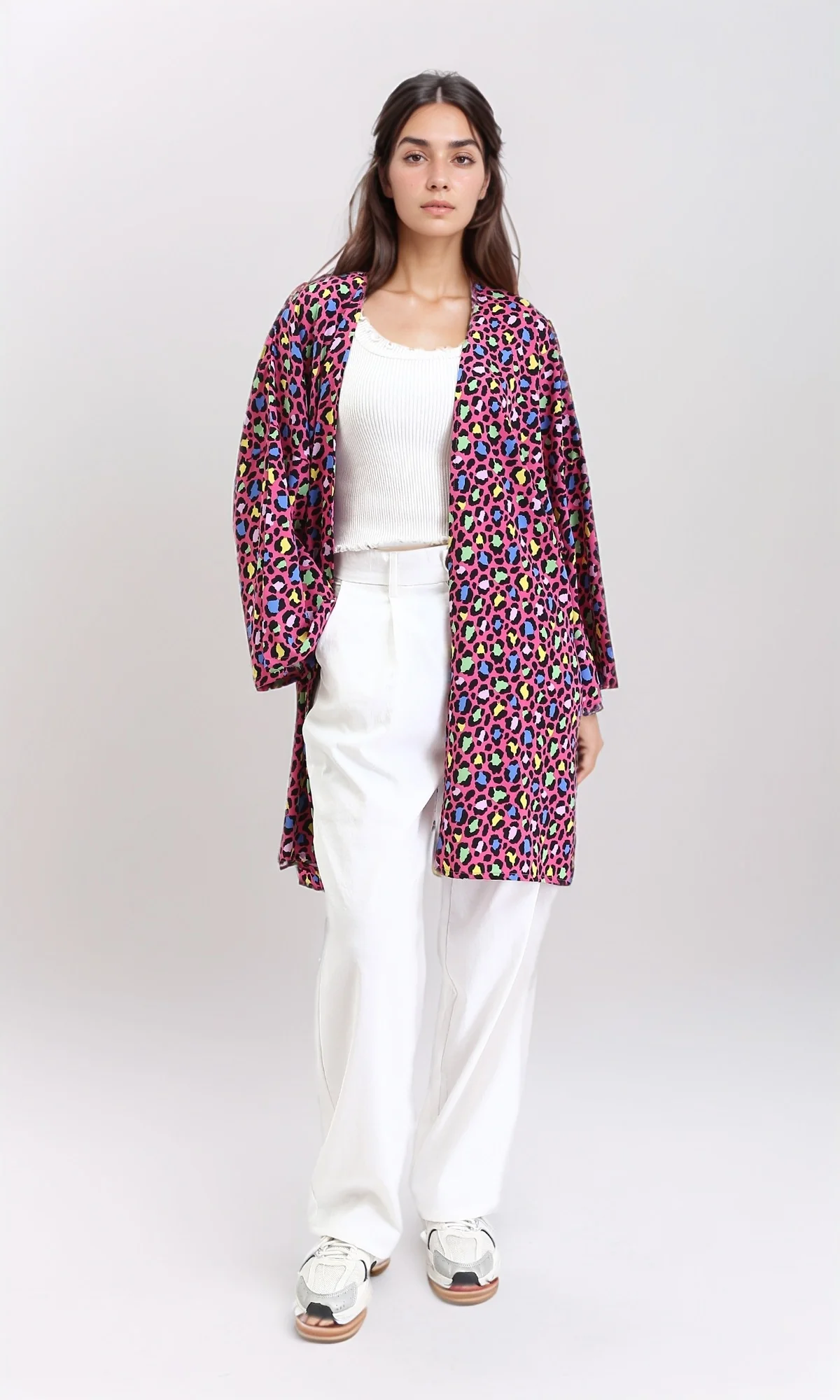 R210708 - Leopard Long Sleeves Colorful Cardigan - Fuchsia - Image 5