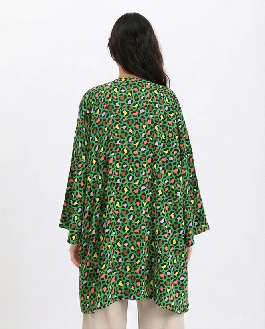 R210710 - Leopard Long Sleeves Colorful Cardigan - Green - Image 2