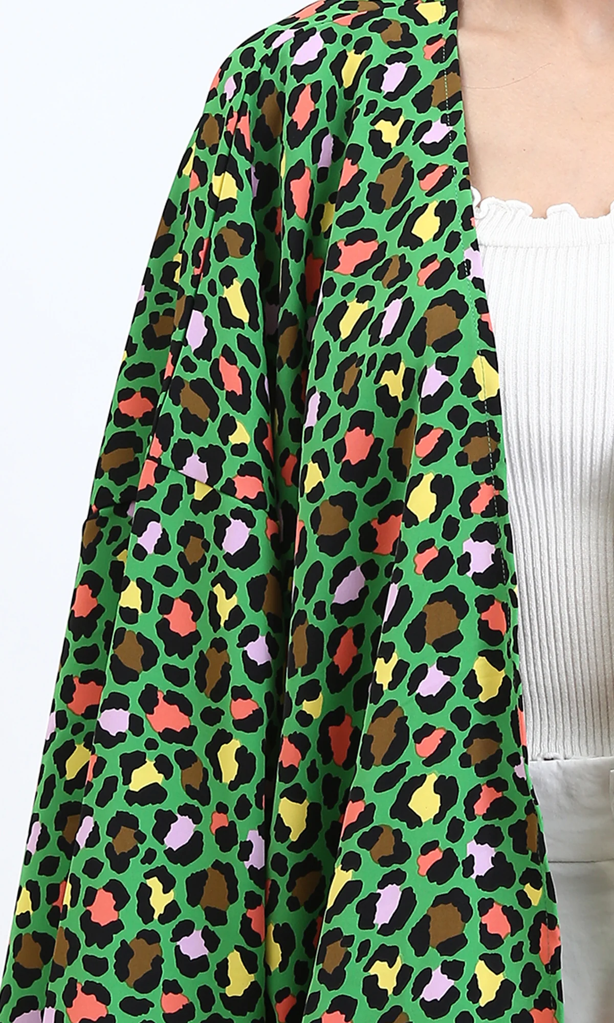 R210710 - Leopard Long Sleeves Colorful Cardigan - Green - Image 4