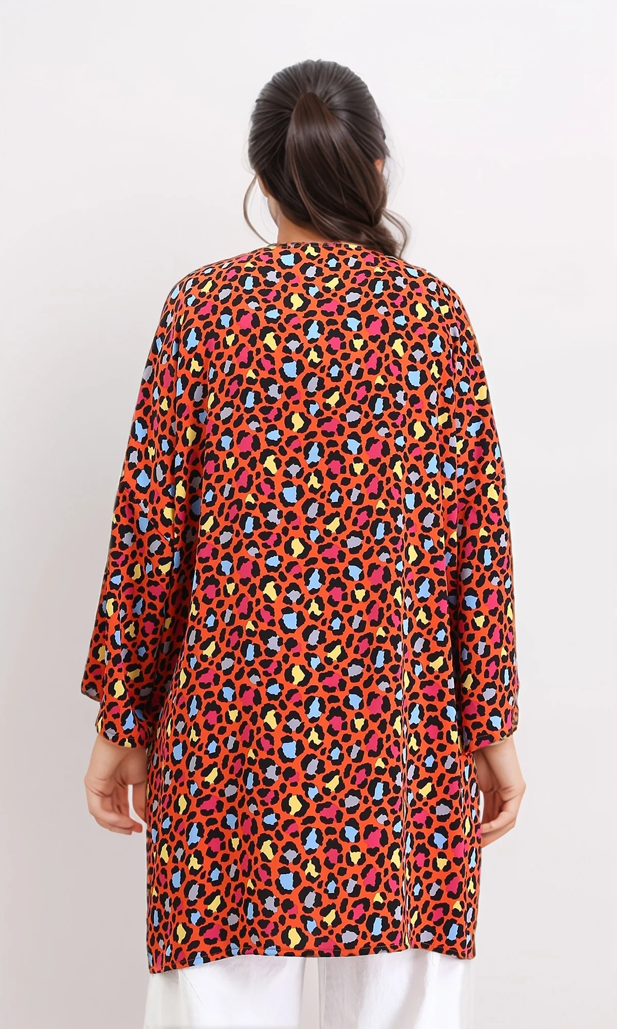 R210709 - Leopard Long Sleeves Colorful Cardigan - Orange - Image 2