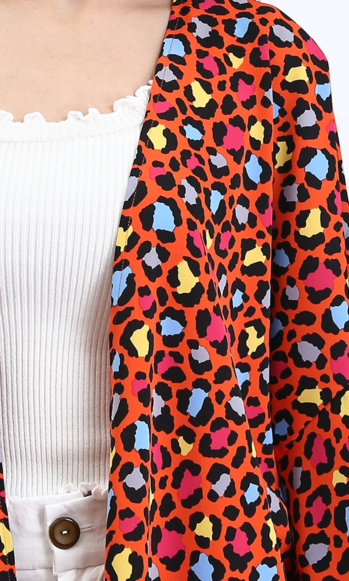 R210709 - Leopard Long Sleeves Colorful Cardigan - Orange - Image 3