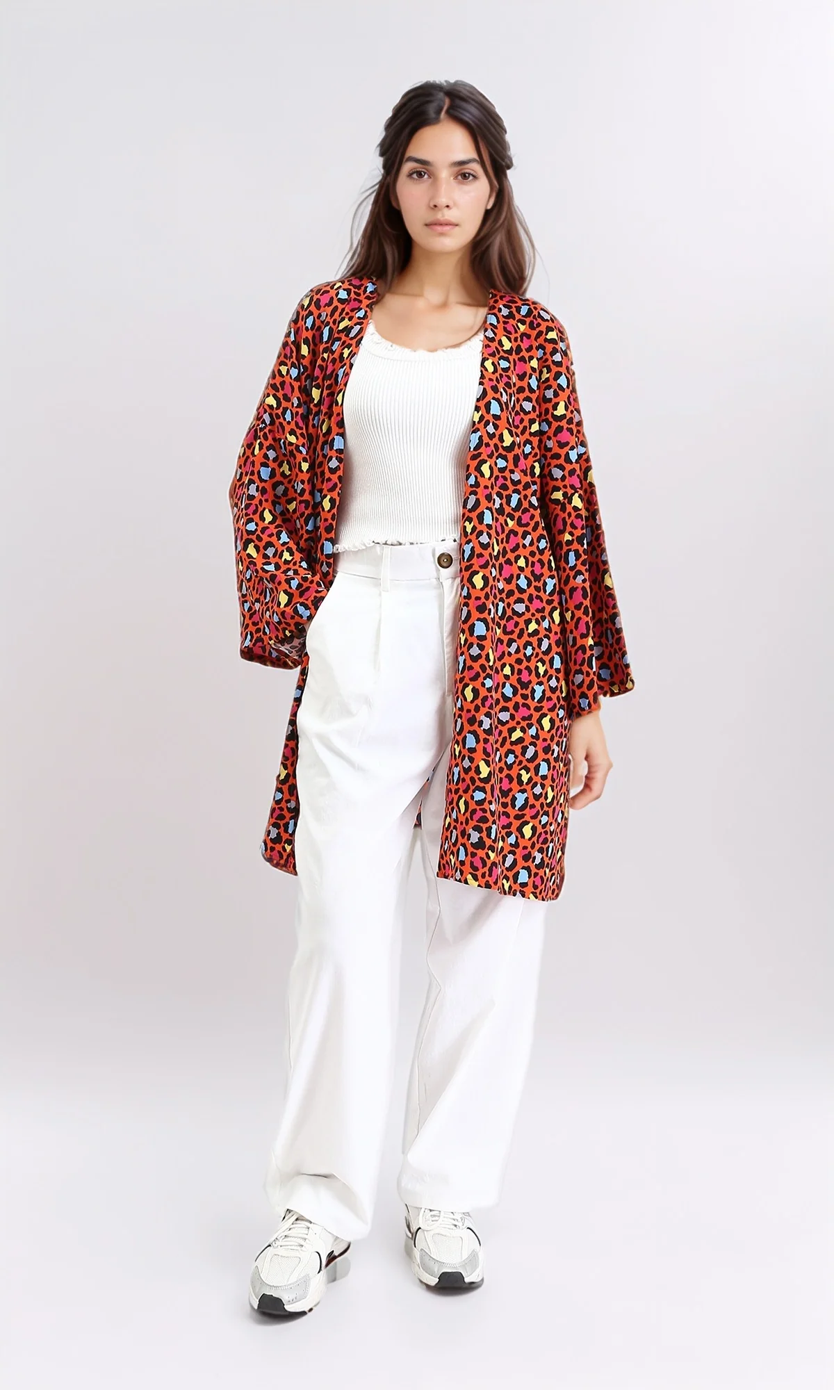 R210709 - Leopard Long Sleeves Colorful Cardigan - Orange - Image 4
