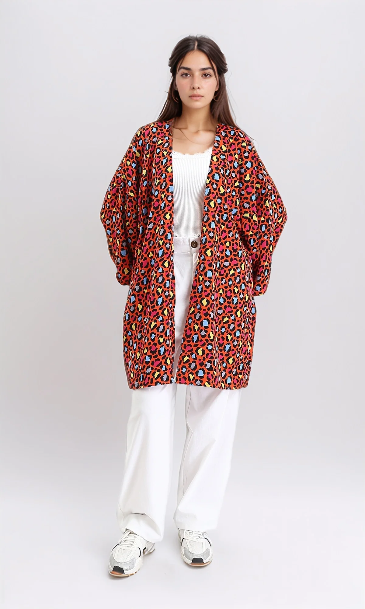 R210709 - Leopard Long Sleeves Colorful Cardigan - Orange - Image 5