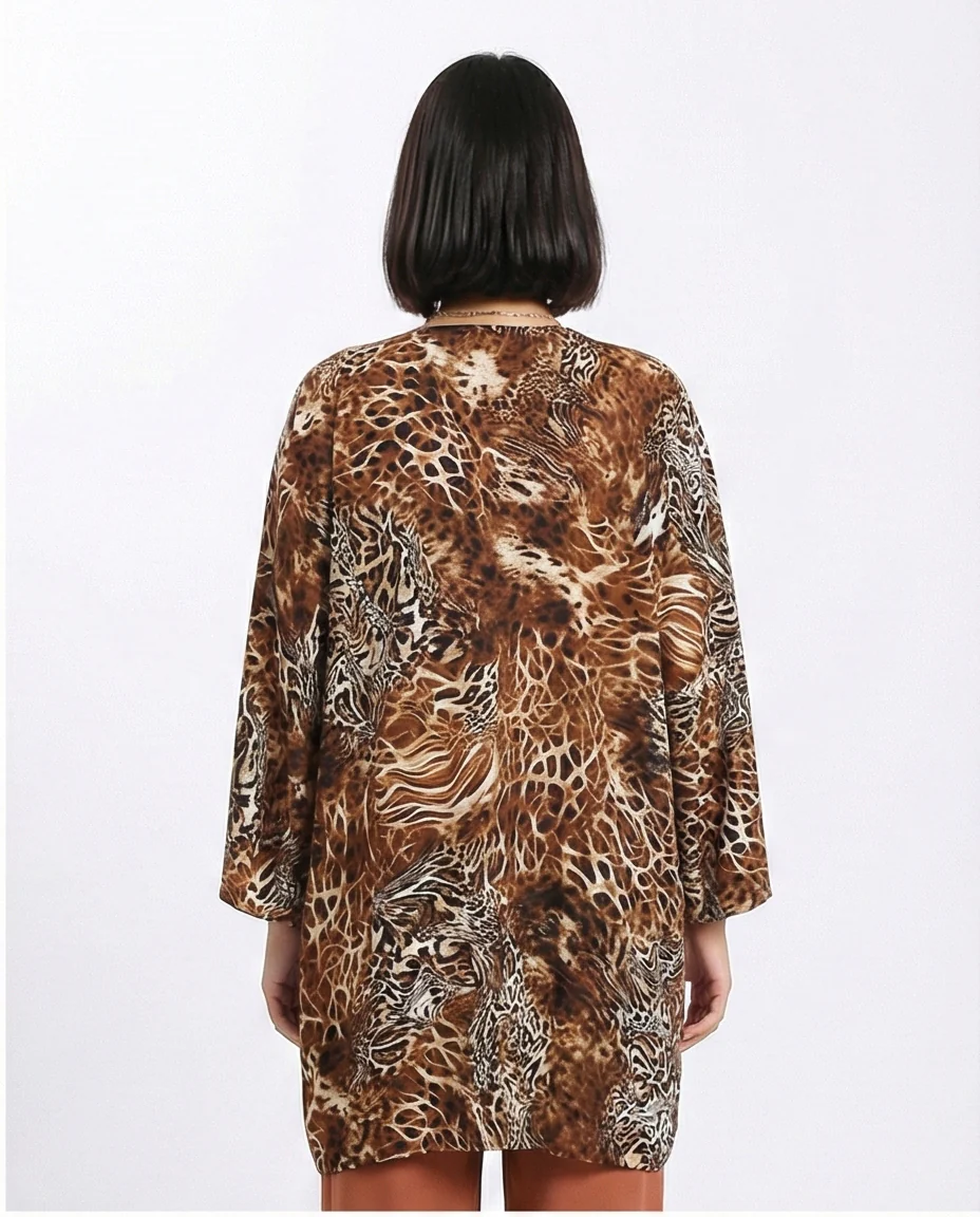 R209483 - Leopard Slip On Lightweight Cardigan - Brown - Image 2