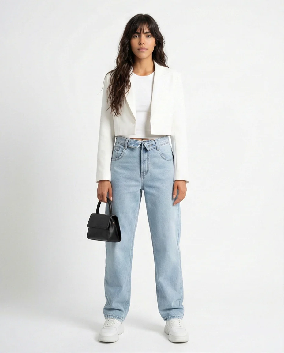 Light Blue Casual High-Waisted Denim Jeans - Image 3