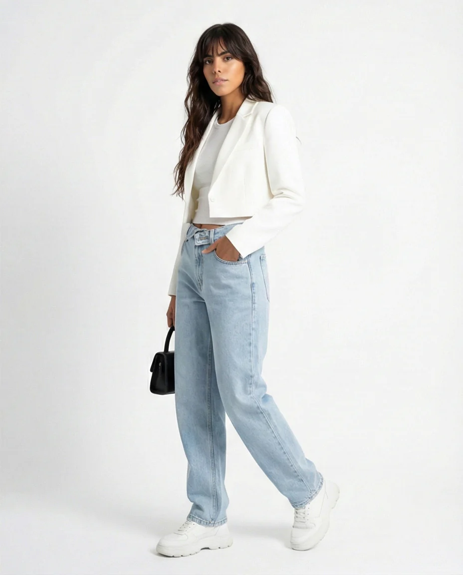 Light Blue Casual High-Waisted Denim Jeans - Image 4