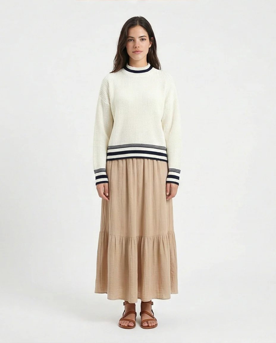 R213636 - Lined Mock Neck Knitted Pullover - Off-White - Image 4