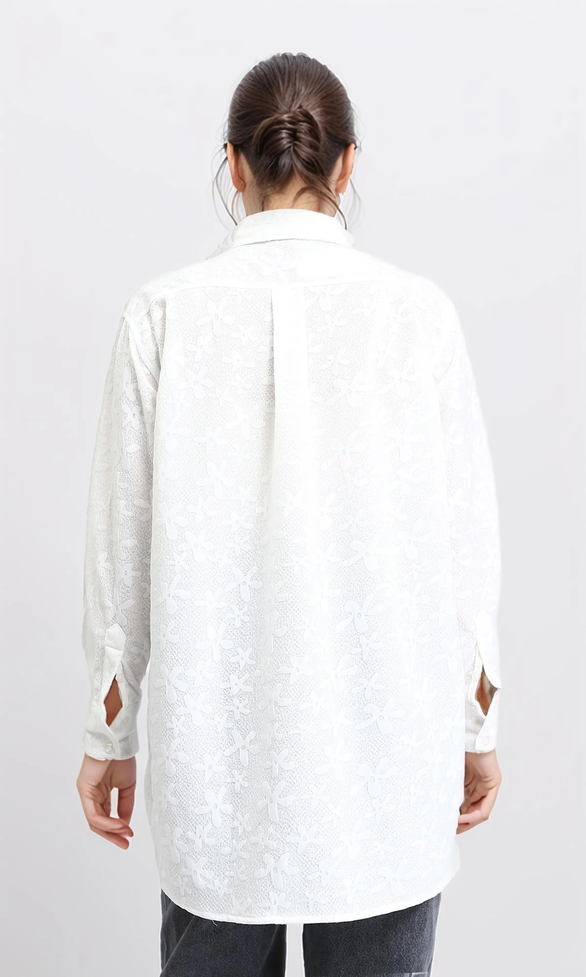 R206078 - Long Sleeve Cotton Floral Shirt - White - Image 2