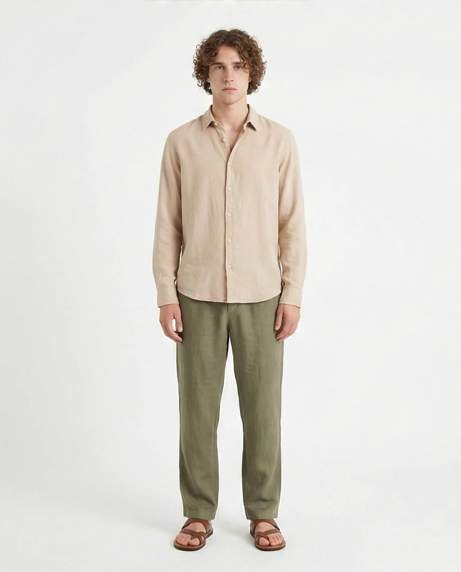 R206393-R206393 - Long Sleeve Textured Shirt - Sand - Image 3