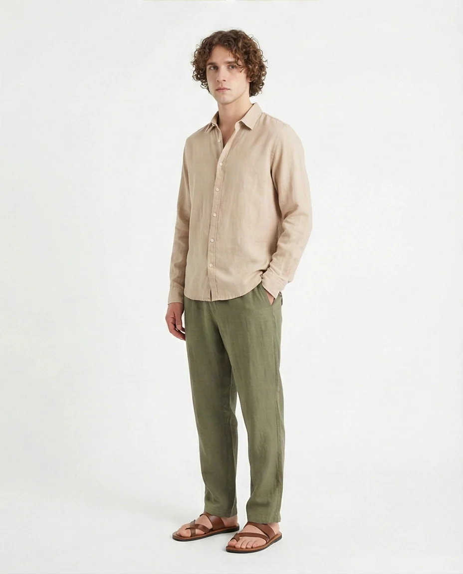 R206393-R206393 - Long Sleeve Textured Shirt - Sand - Image 4