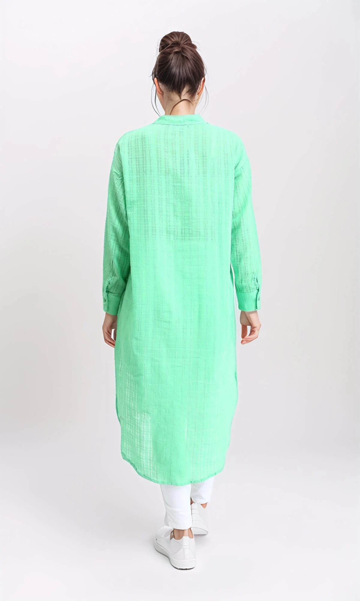R206077 - Long Sleeves Buttons Down Long Shirt - Green - Image 2