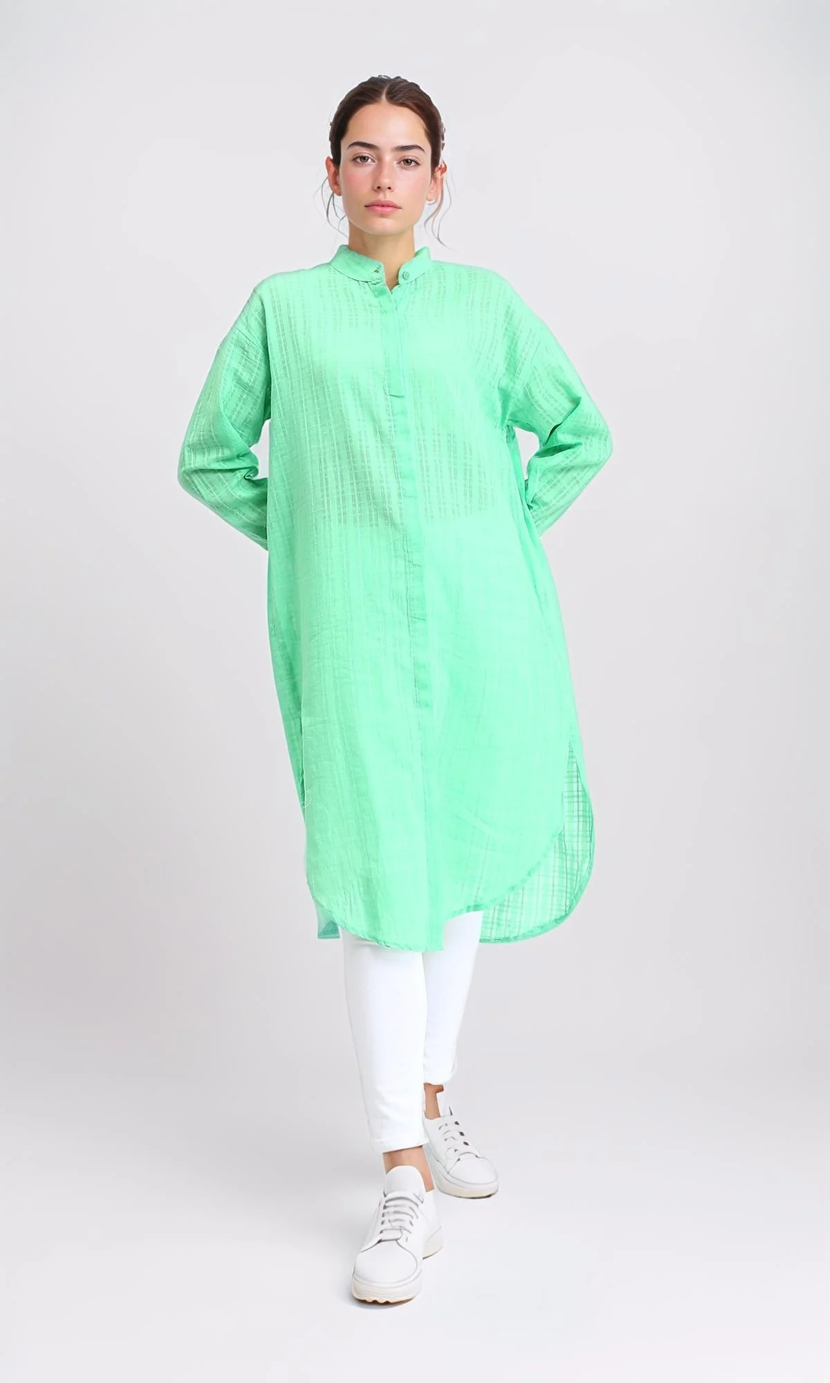 R206077 - Long Sleeves Buttons Down Long Shirt - Green - Image 4