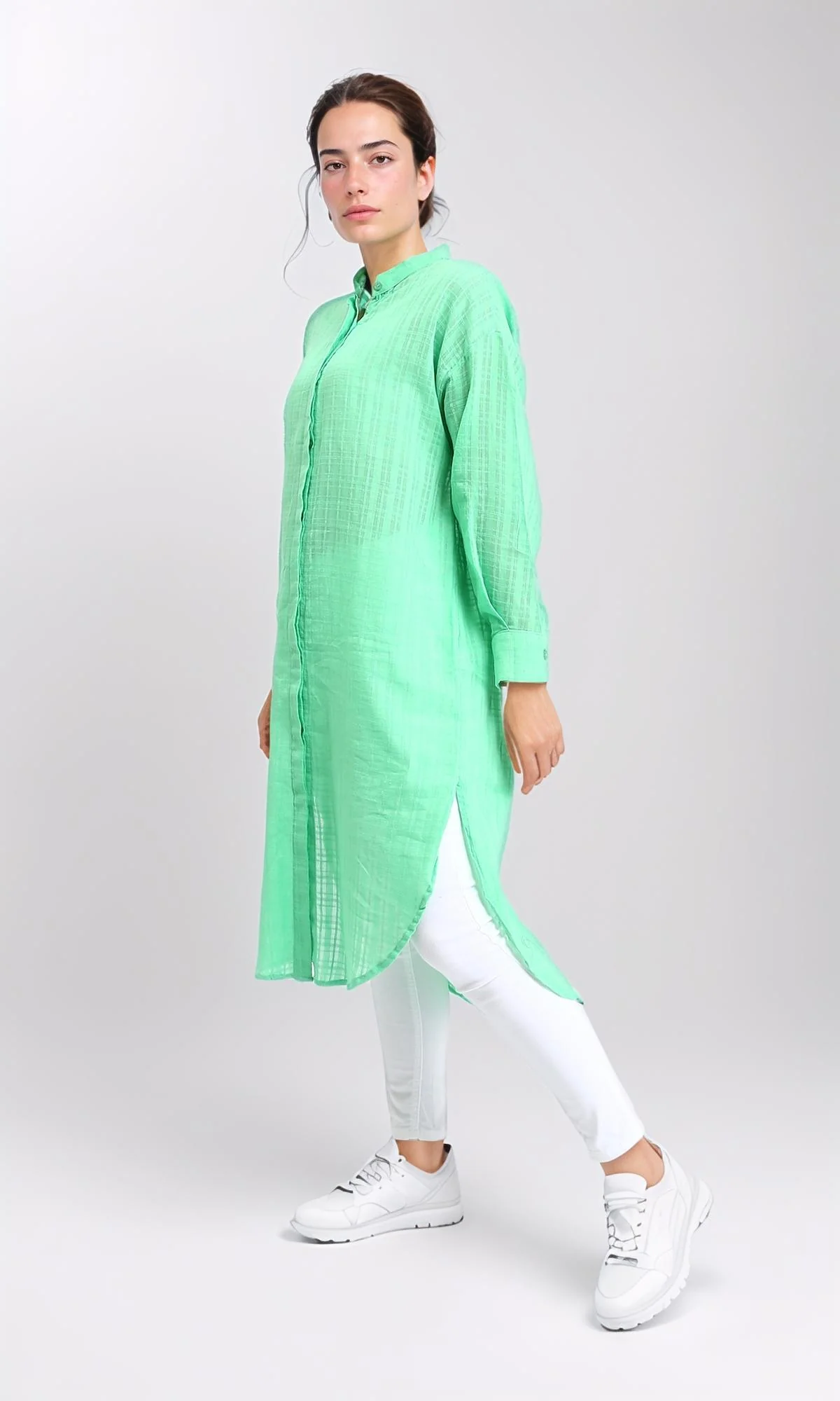 R206077 - Long Sleeves Buttons Down Long Shirt - Green - Image 5