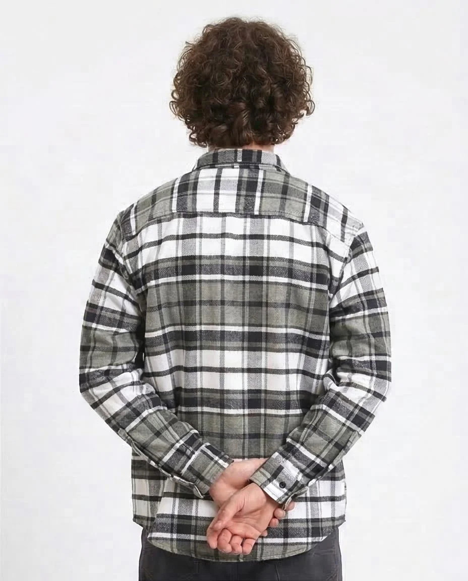 R213202 - Long Sleeves Casual Tartan Shirt - Olive & White - Image 2