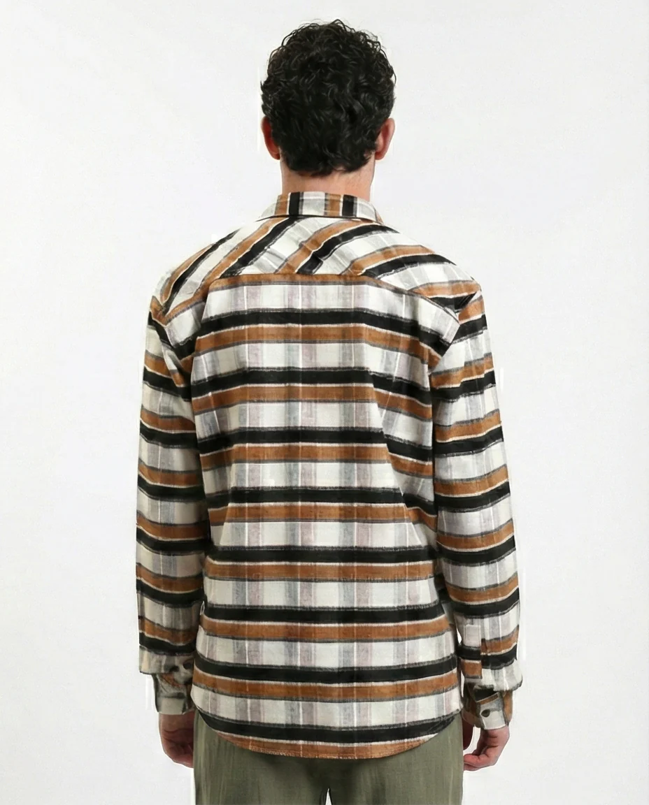 R215011 - Long Sleeves Checkered Casual Shirt - Brown, Black & White - Image 2