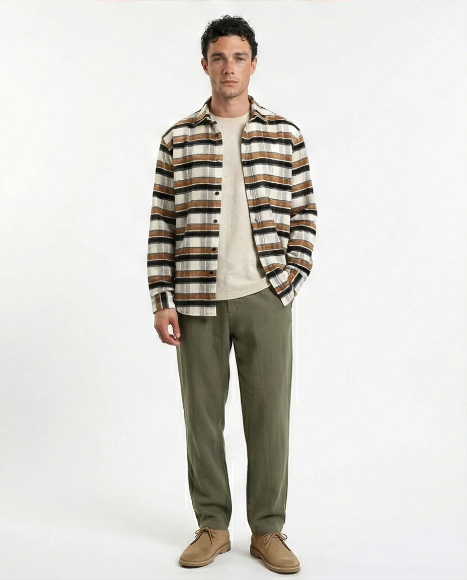 R215011 - Long Sleeves Checkered Casual Shirt - Brown, Black & White - Image 4
