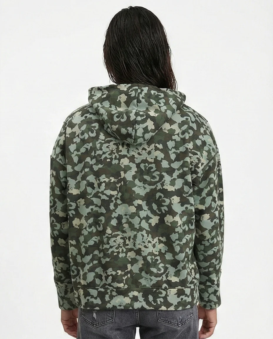 R212110 - Long Sleeves Patterned Winter Hoodie - Mint & Olive - Image 2