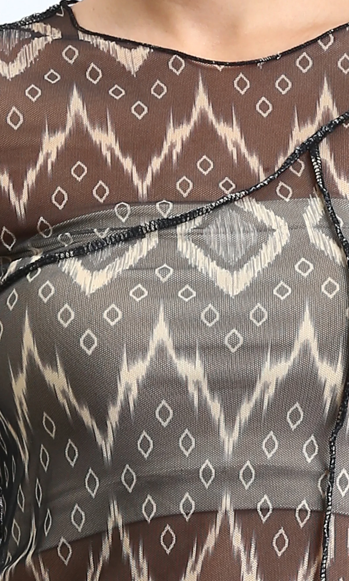R209252 - Long Sleeves Summer Patterned Sheer Top - Black - Image 3