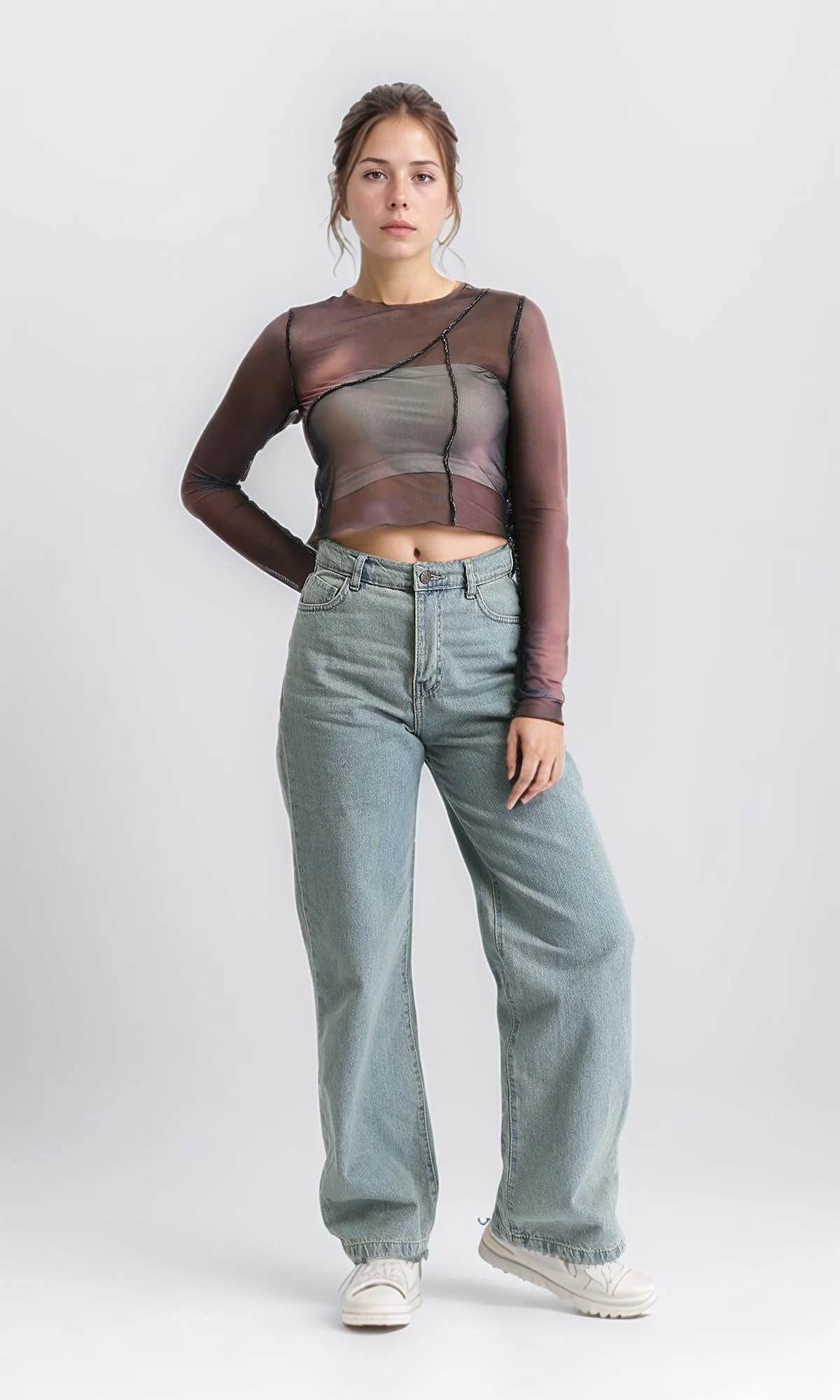 R209251 - Long Sleeves Summer Sheer Top - Multicolor - Image 4