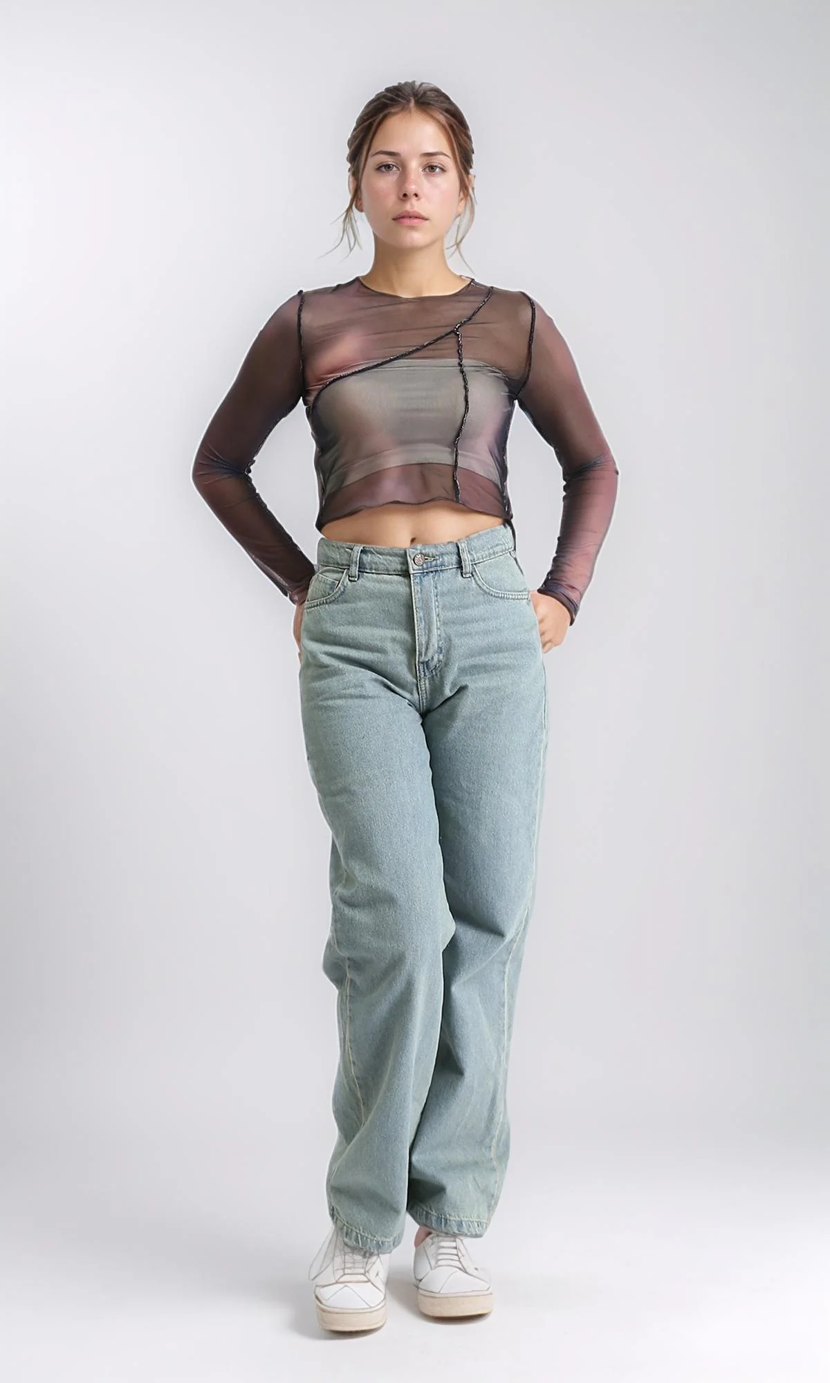 R209251 - Long Sleeves Summer Sheer Top - Multicolor - Image 5