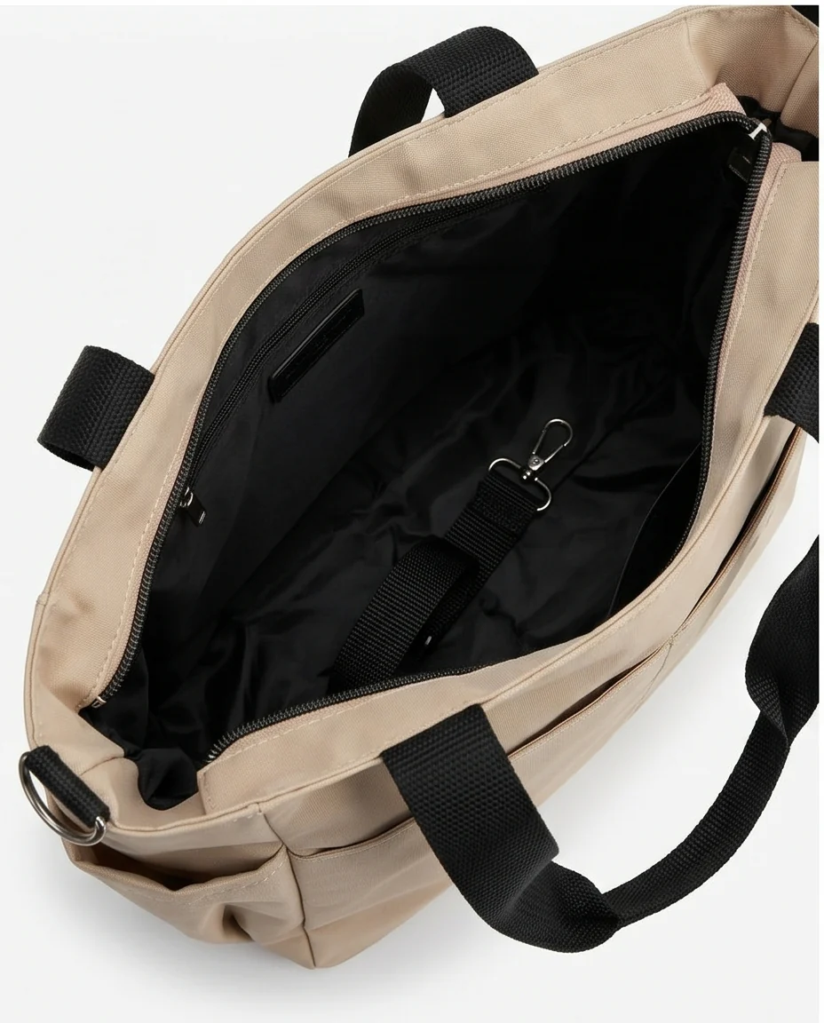 Lucky Girl Beige Multi-Pocket Nylon Tote Bag - R216623 - Image 3