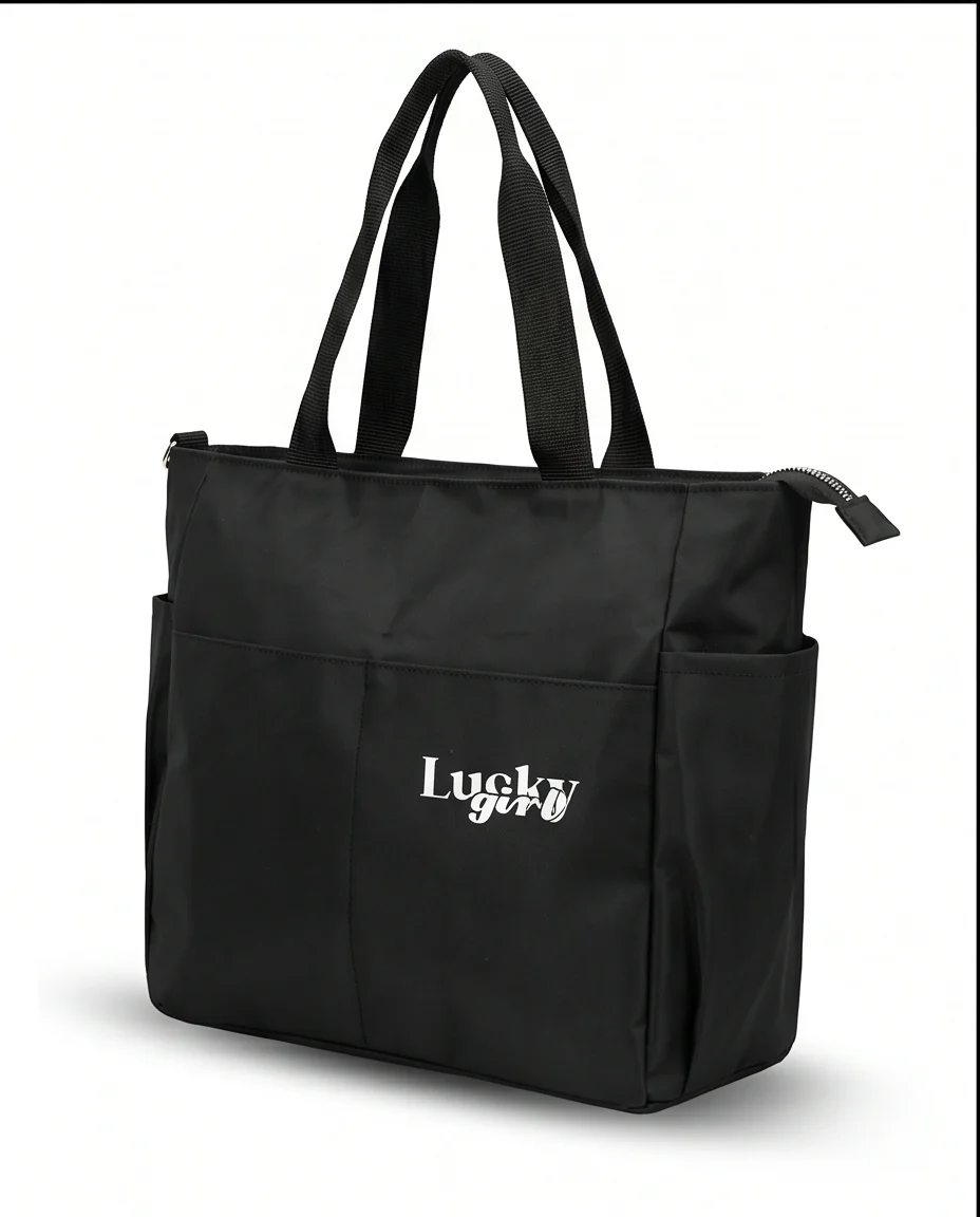 Lucky Girl Graphic Zip-Top Tote Bag - Black - R216622 - Image 3