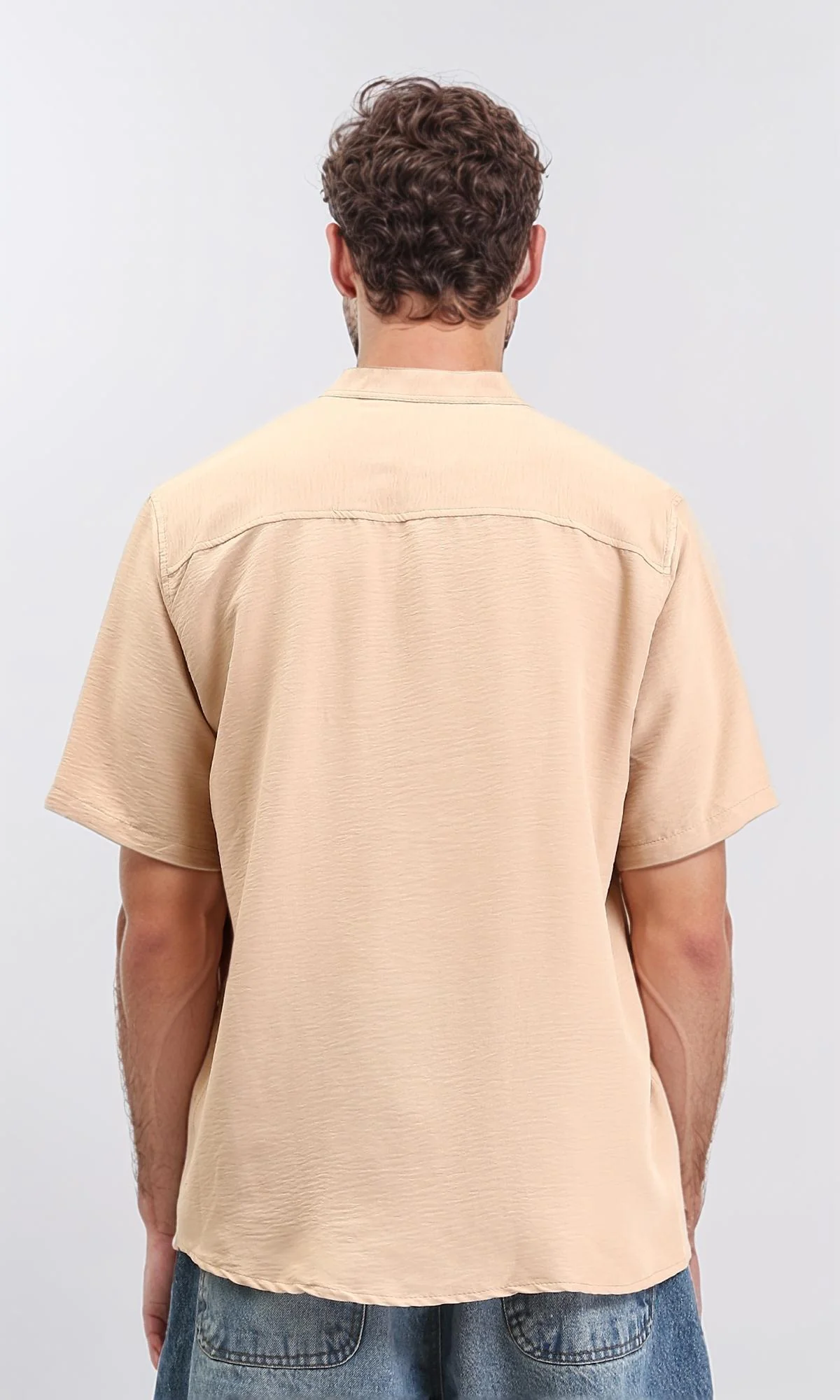 R208618 - Mandarin Collar Short Sleeves Shirt - Dark Nude - Image 2