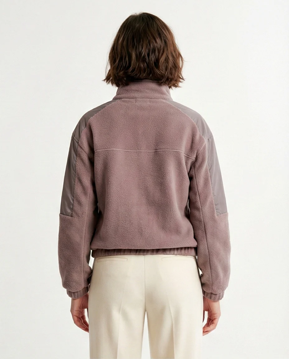 Mauve Color-Blocked Fleece Zip-Up Jacket - O200771 - Image 2