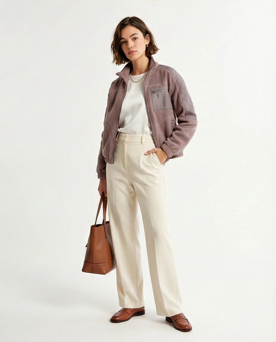 Mauve Color-Blocked Fleece Zip-Up Jacket - O200771 - Image 4