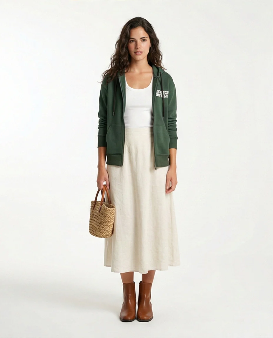 R206865 - Melton Brushed Hoodie - Green with Graphic Print - Image 3