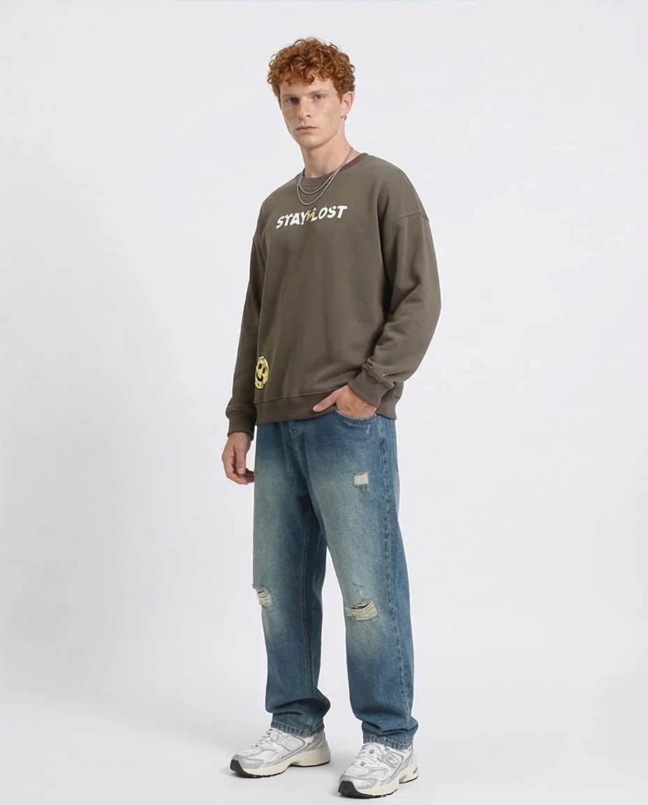 RAVIN Men’s Relaxed-Fit Graphic Sweatshirt – “Stay Lost” Streetwear Collection - Khaki - R215071 - Image 5