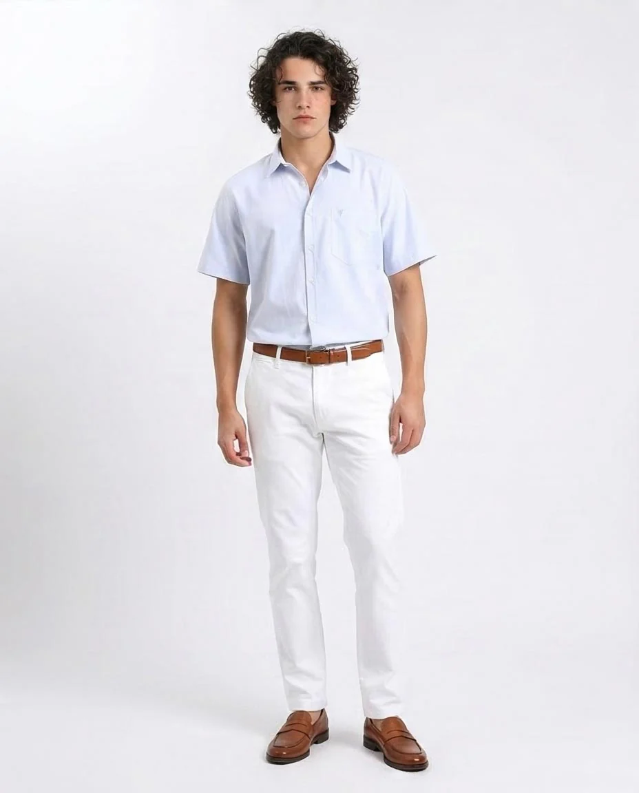 Ravin Men’s 100% Cotton Essential Short Sleeve Shirt - Sky Blue - R206967 - Image 3