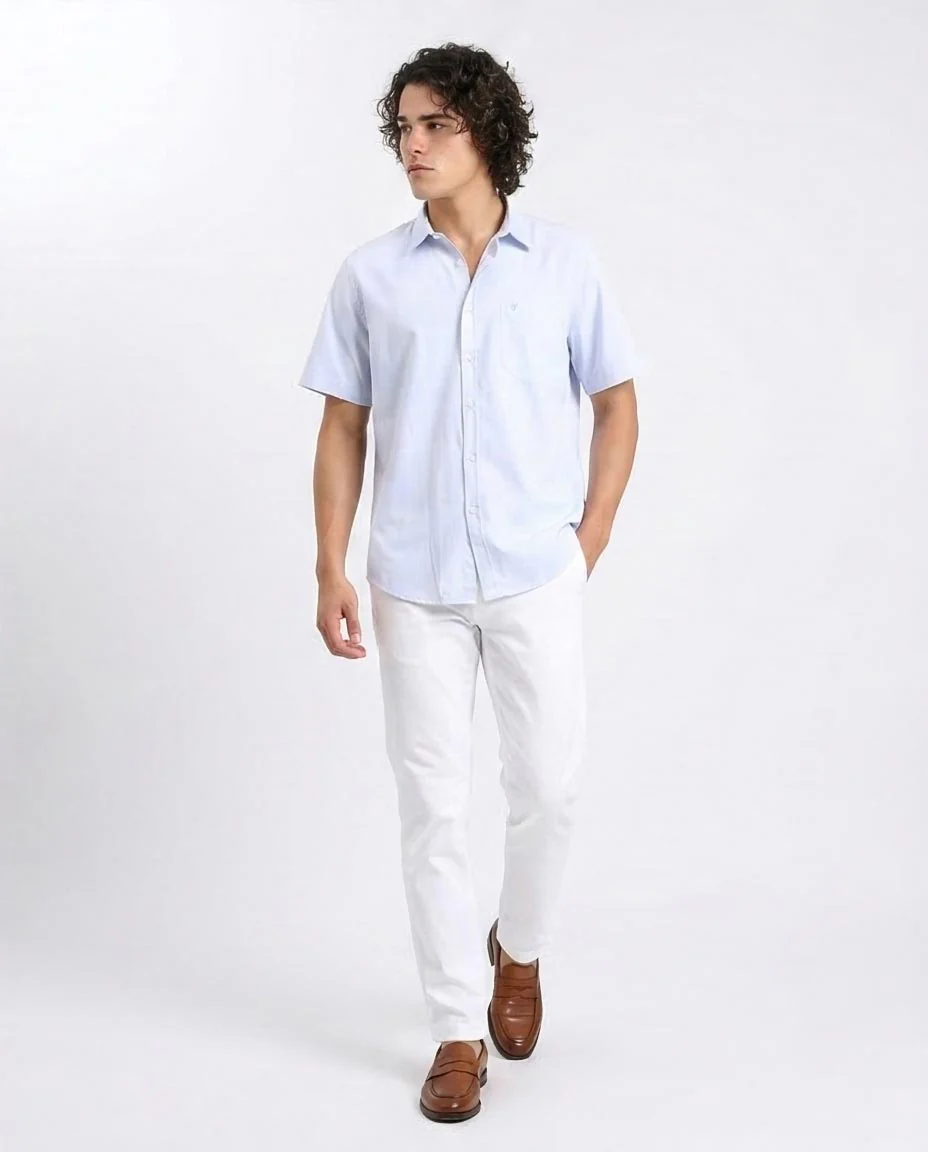 Ravin Men’s 100% Cotton Essential Short Sleeve Shirt - Sky Blue - R206967 - Image 5