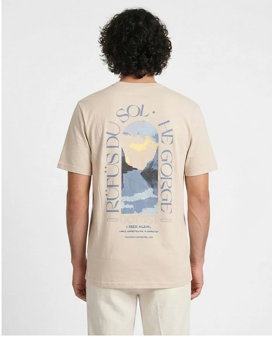 Ravin Men’s 100% Cotton Fred Again.. x Rüfüs Du Sol "The Gorge" Graphic T-Shirt - Sand Beige - O203195 - Image 2