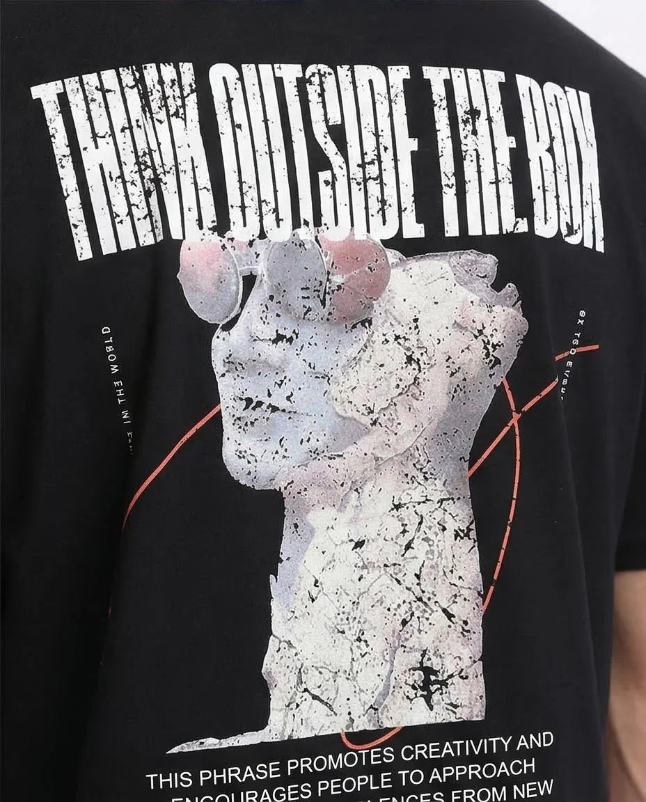 Ravin Men’s 100% Cotton "Think Outside The Box" Graphic Streetwear T-Shirt – Black - R209380 - Image 3