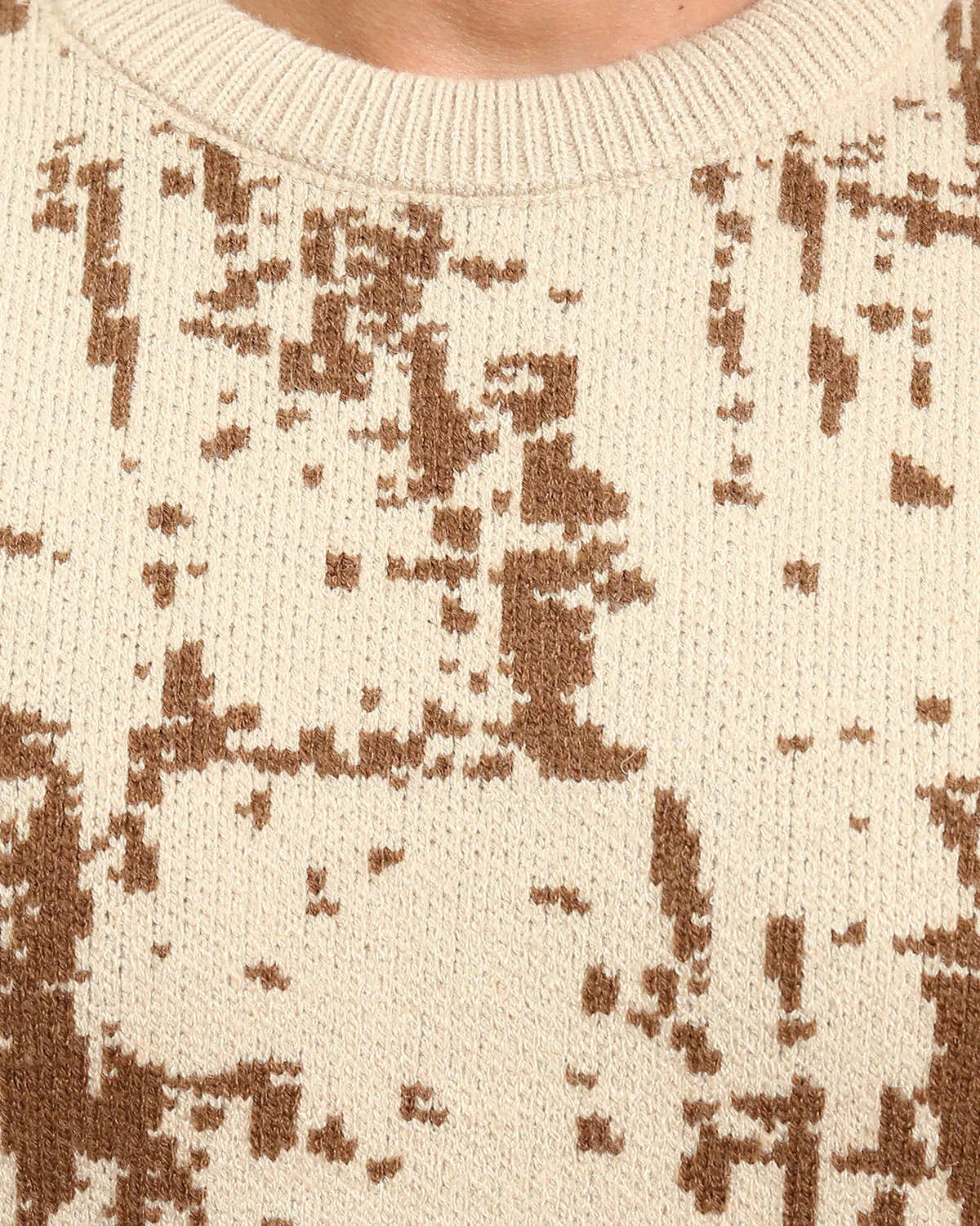Ravin Men’s Abstract Jacquard Knit Crewneck Sweater – Cream & Earth-Tone Brown - R214475 - Image 4