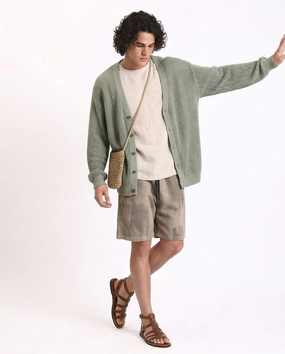 Ravin Men's Acid-Wash Waffle Knit Shorts – Relaxed Fit Drawstring Shorts in Coffee - R212956 - Image 3