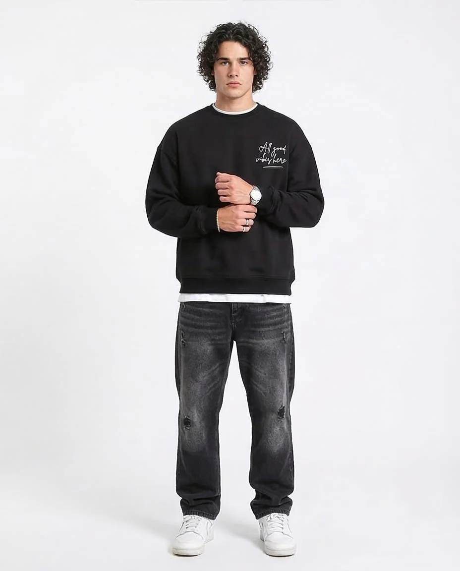 Ravin | Men’s "All Good Vibes" Oversized Graphic Sweatshirt - Black - R212205 - Image 5