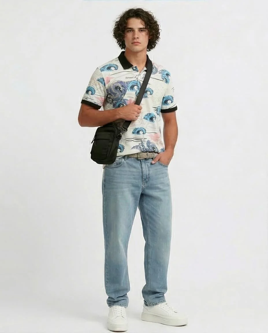 Men's All-Over Oriental Wave Print Polo - O198431 - Image 3