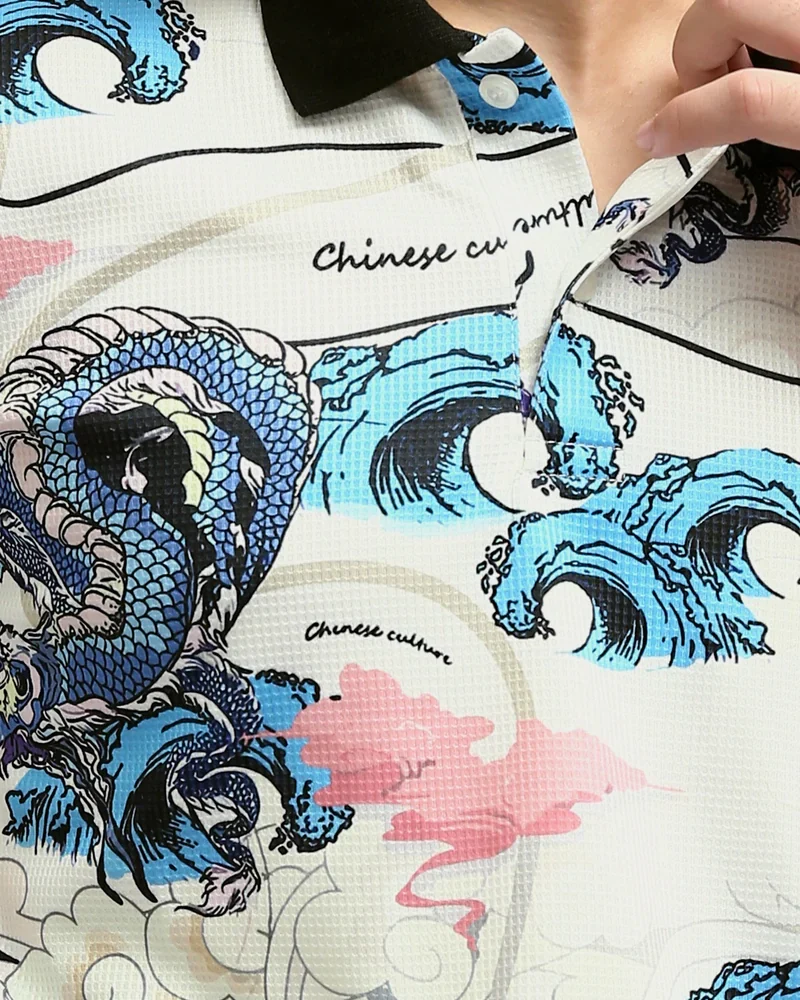 Men's All-Over Oriental Wave Print Polo - O198431 - Image 4