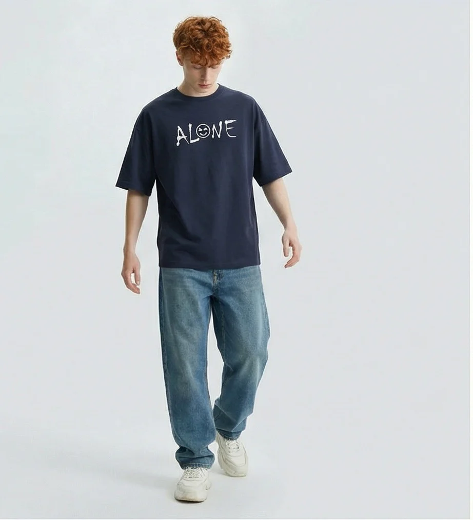 Ravin Men's "ALONE" Boxy Fit Heavyweight Graphic T-Shirt - Navy - R216576 - Image 3