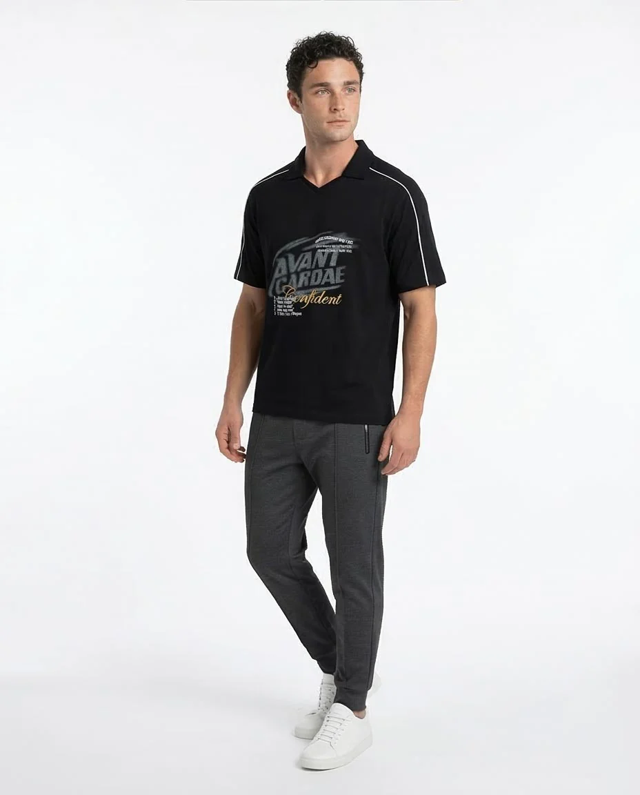 Ravin Men's Avant Gardae Oversized Piquet Polo – Black Sport Luxe Edition - R215952 - Image 4