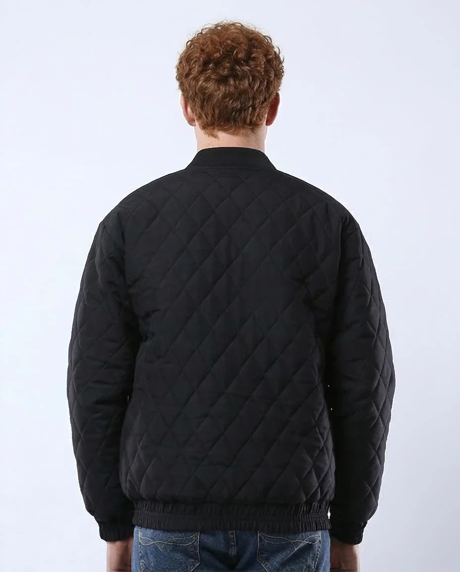 Men's Black Diamond Quilted Bomber Jacket - O175349 - Image 2
