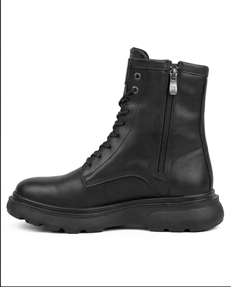 Men's Urban Black Lace-Up Side-Zip Combat Boots - R204613 - Image 2