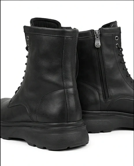 Men's Urban Black Lace-Up Side-Zip Combat Boots - R204613 - Image 3